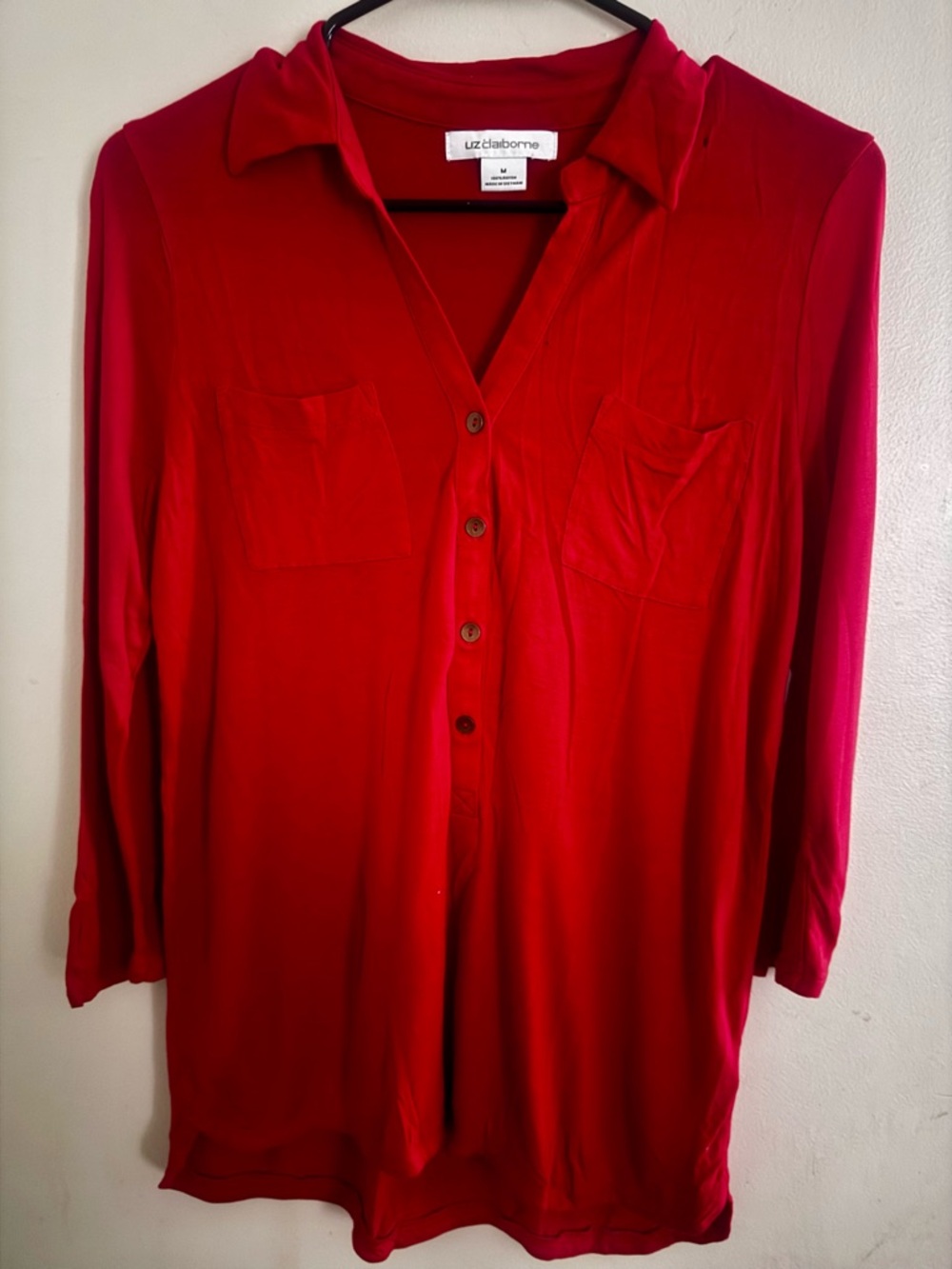 Liz Claiborne Vibrant Red Button-Up Tunic